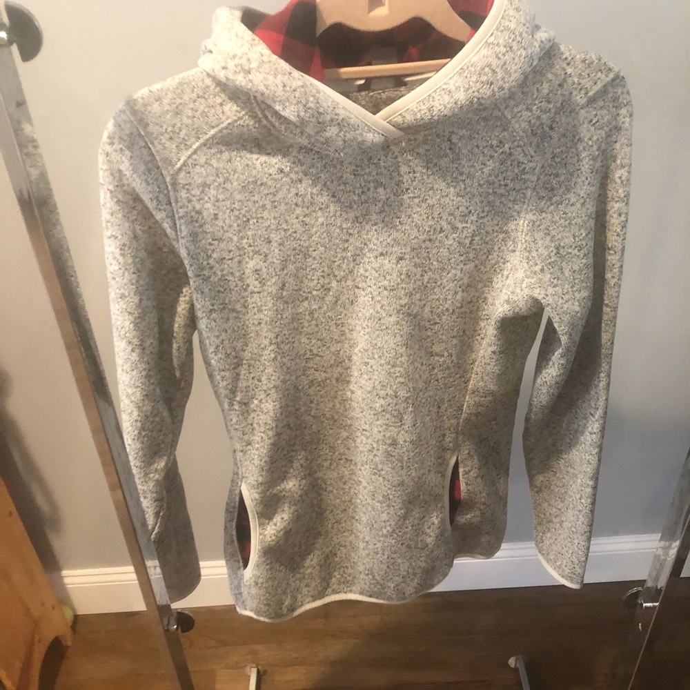 Eddie Bauer  Hoodie knitted style with Buffalo check in hood/pockets. Size S